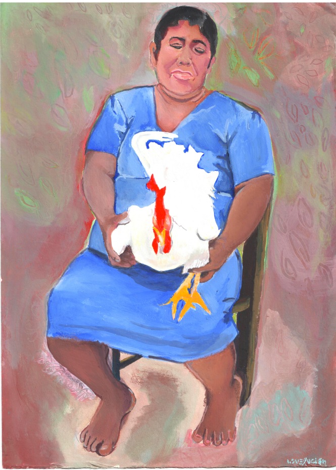 Doña Josefa y su gallo, en la comunidad Laguna Verde