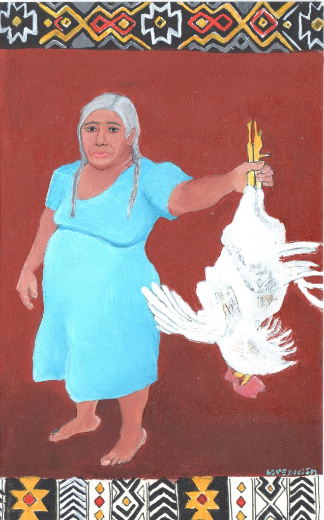 Doña Josefa me enseñó como se mata y limpia un gallo en la comunidad Lopez Hernandez